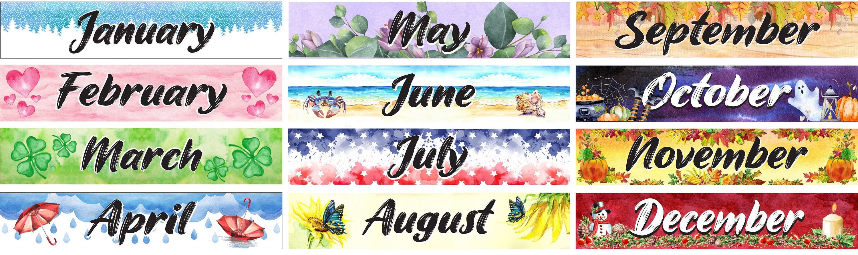 NEW Holiday themed month magnets for your magnetic calendars