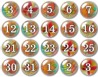Glass Autumn number magnets, Beautiful for the fall season,  Colored leaves