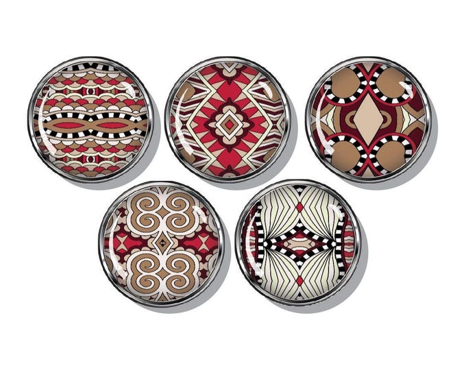 Aztec, red, tribal, western, set of five magnets