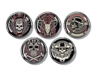 Skulls, Biker style, skeleton magnets, refrigerator magnets