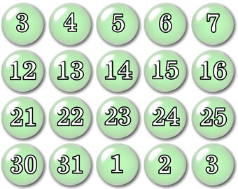 Glass Mint Green Calendar numbers | White Board Magnets | Perpetual Calendar | Student Numbers