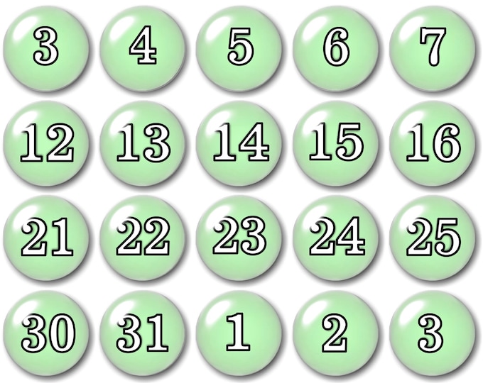 Glass Mint Green Calendar numbers | White Board Magnets | Perpetual Calendar | Student Numbers