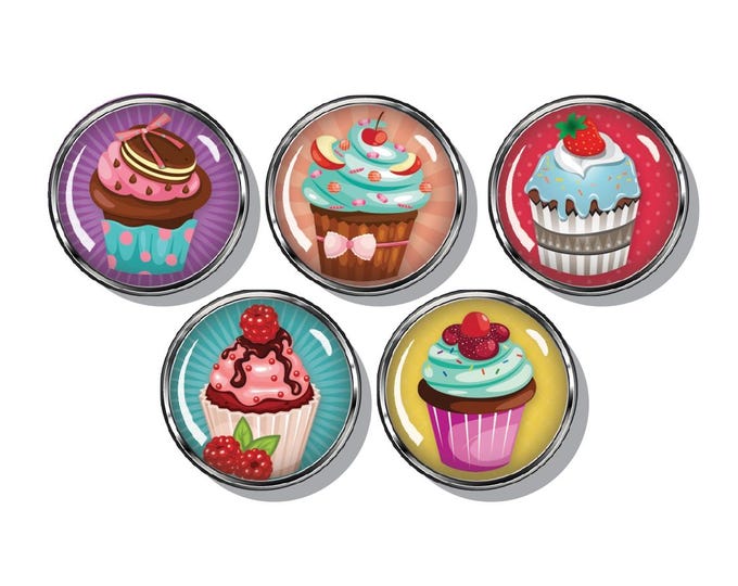 Fun colorful Cupcake magnets, Birthday, baking, set of five magnets