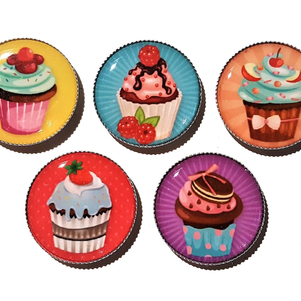 Fun colorful Cupcake magnets, 5/set