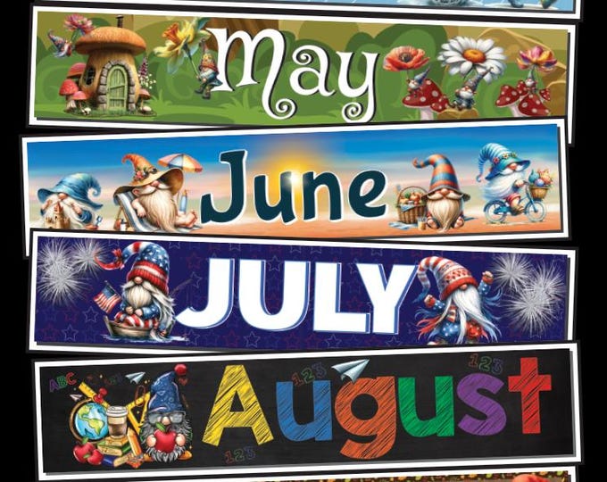 Gnomes calendar magnets, months magnets for your fridge, classroom, or magnetic calendar