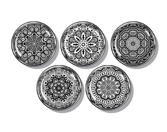 Black and white magnets, set of five magnets