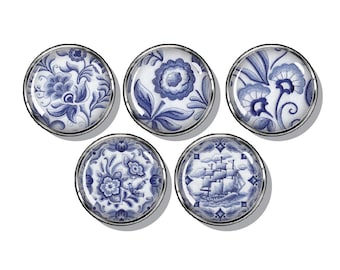 Blue white vintage floral magnets