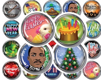 Calendar Holiday magnets, Set of 20 magnets, 1 inch round