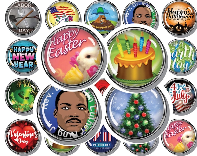 Calendar Holiday magnets, Set of 20 magnets, 1 inch round