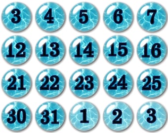 Glass Turquoise Calendar number magnets | Blue Water Numbers | Coastal Living | Magnet Board