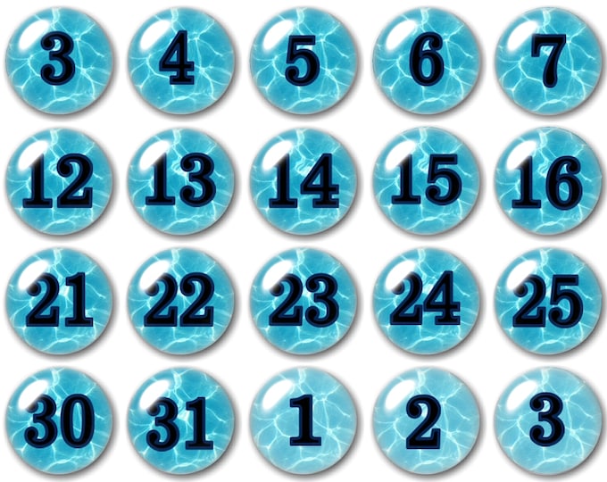 Glass Turquoise Calendar number magnets | Blue Water Numbers | Coastal Living | Magnet Board