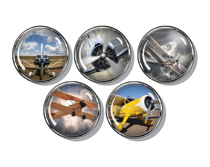Airplane magnets, classic airplanes, vintage airplanes, set of five magnets