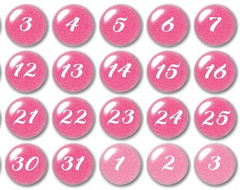 Glass pink number magnets, Perpetual Calendar,  Elegant numbers,