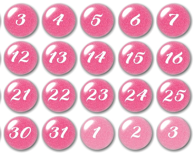 Glass pink number magnets, Perpetual Calendar,  Elegant numbers,