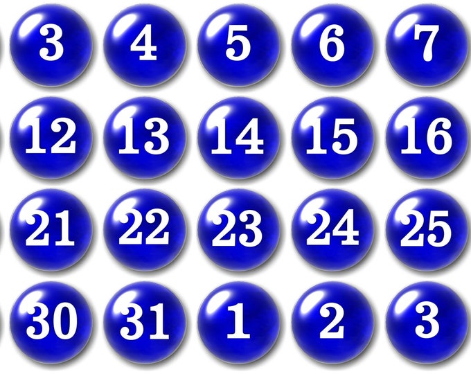 Glass Calendar Magnets | Number Magnet | Royal Blue Numbers | Magnet Board Numbers | Perpetual Calendar | Command Center Decor