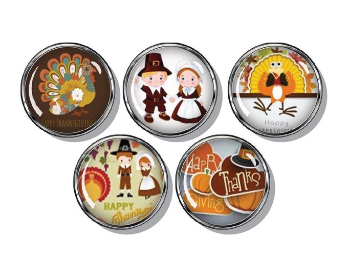 Thanksgiving magnets, pilgrims, turkey, set of five magnets