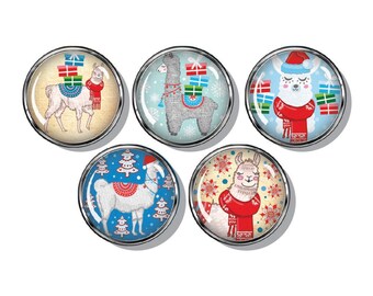 Christmas Alpaca Magnets: Winter Holiday Fridge Magnets, Set of 5