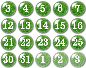 Glass calendar number magnets, Green leaf, Amazing looking!