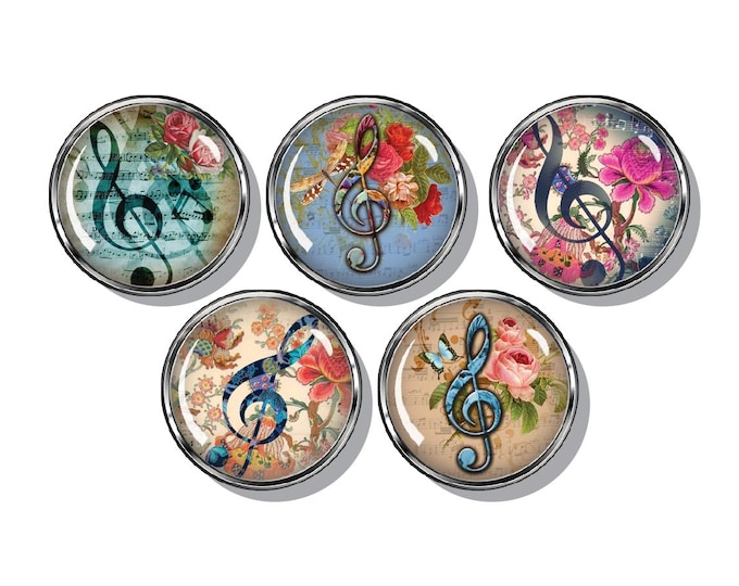 Treble clef music notes magnets, 5/set