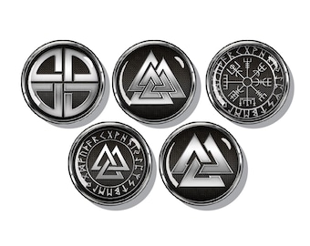 Five Viking magnets, Valknut, Compass, Vegfiser,  Celtic Symbol