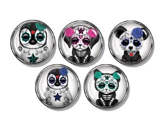 Day of the Dead magnets, Halloween, panda, penguin