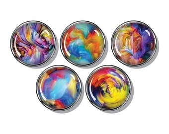 Colorful, rainbow, swirl, pattern, set of five magnets