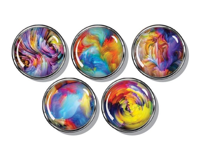 Colorful, rainbow, swirl, pattern, set of five magnets