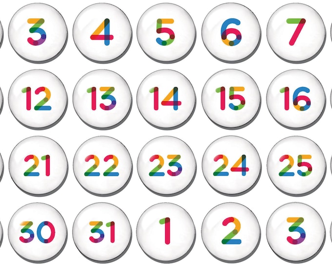 Rainbow calendar numbers, magnets