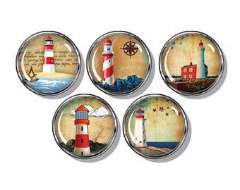 Red and White lighthouse Magnets, Coastal living.