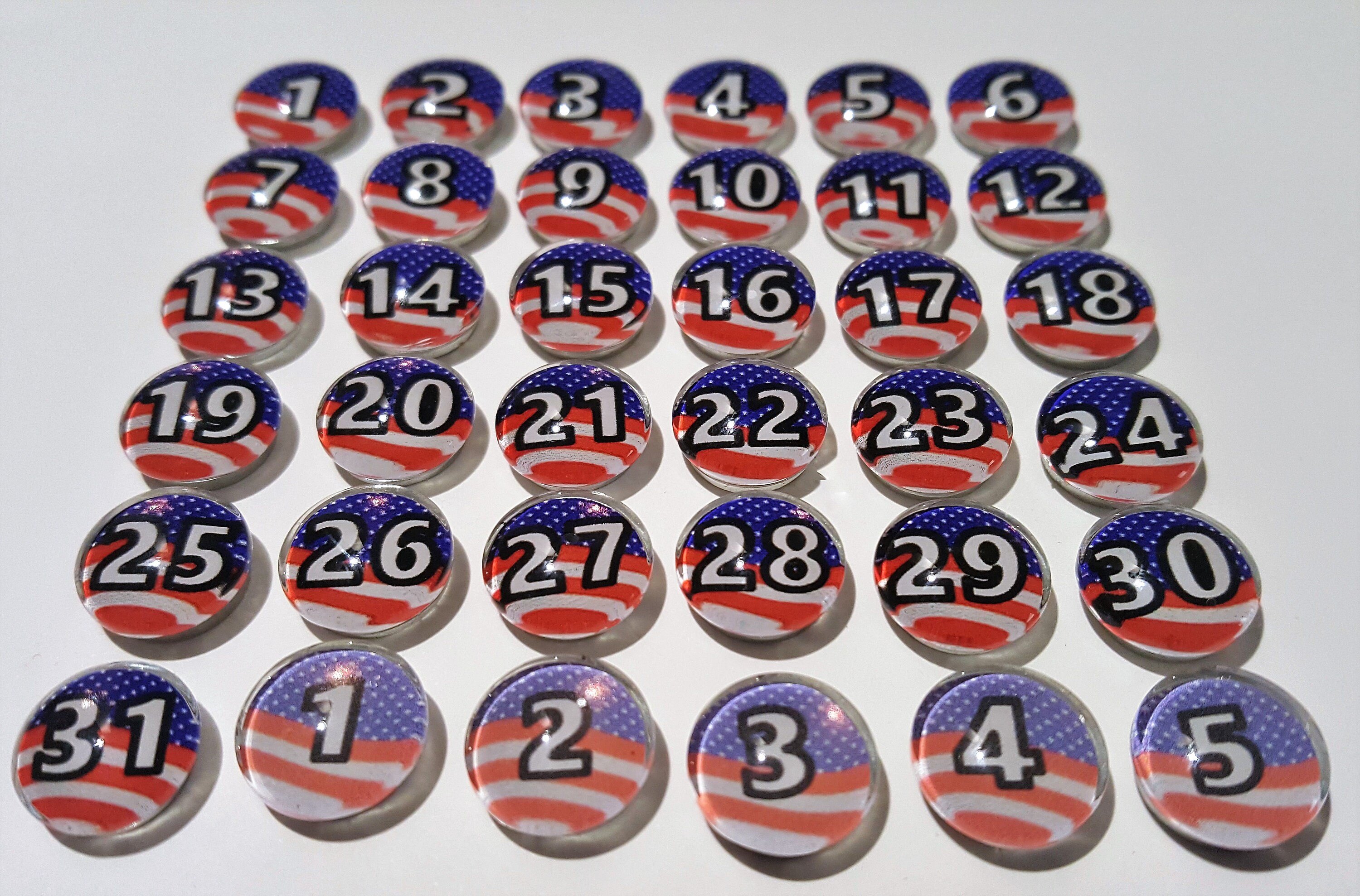 Glass calendar magnets USA Flag Decor Number Magnets 4th of