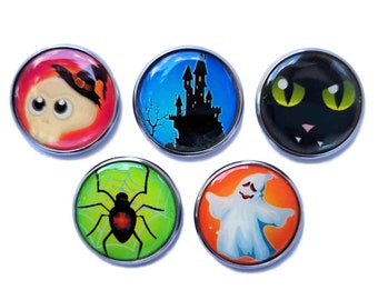 Halloween Decoration, five Magnets-Ghost, Spider, Black cat, Haunted House, Skeleton
