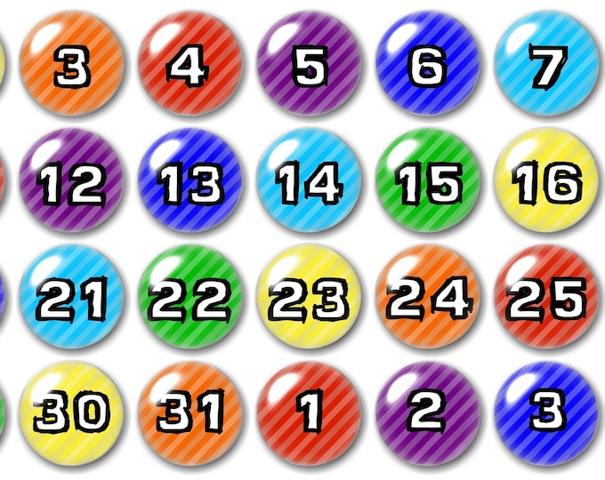 Glass Rainbow Number magnets, Calendar