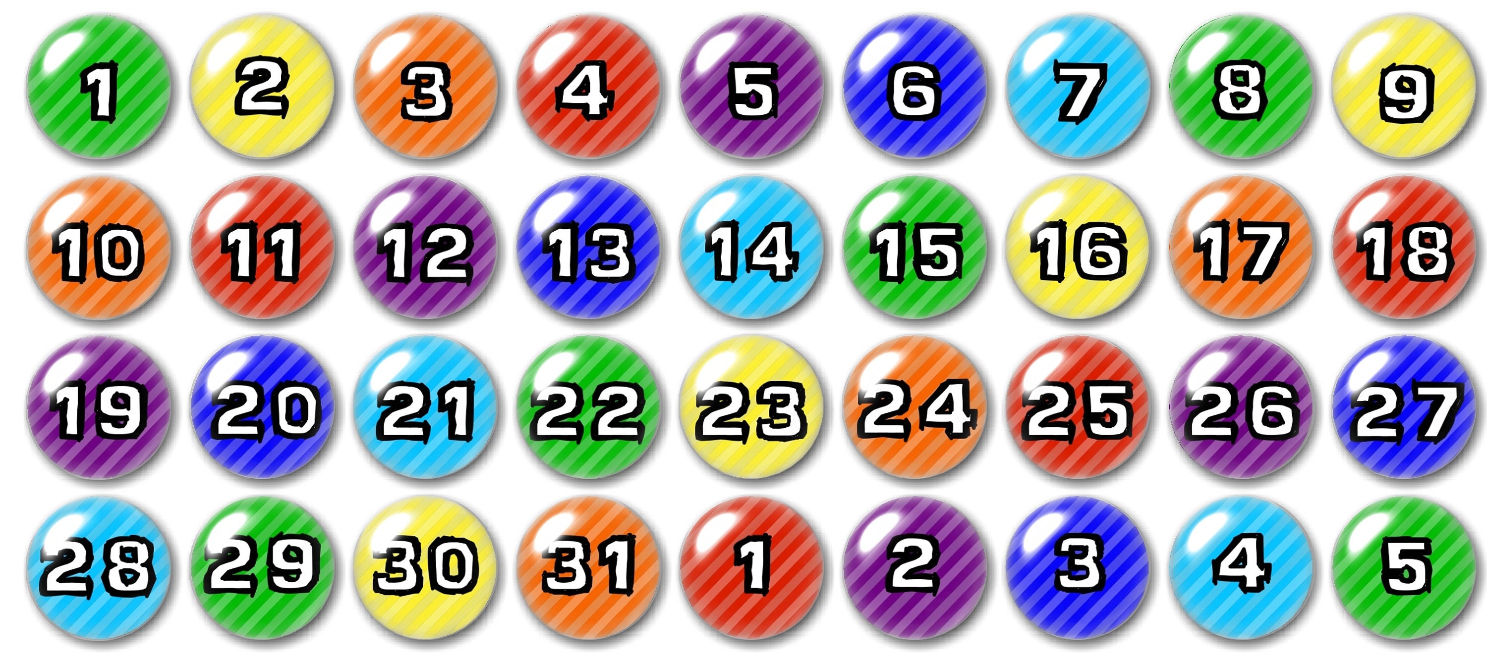 Glass Rainbow Number magnets, Calendar