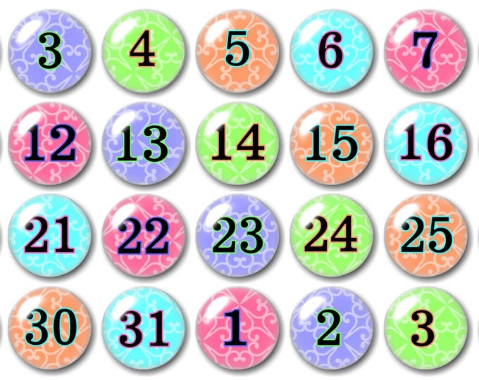 Glass Elegant number magnets | Dry Erase Calendar  | Memo Board Magnets | Pastel Numbers