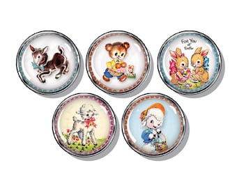 Retro or vintage animals, set of five magnets