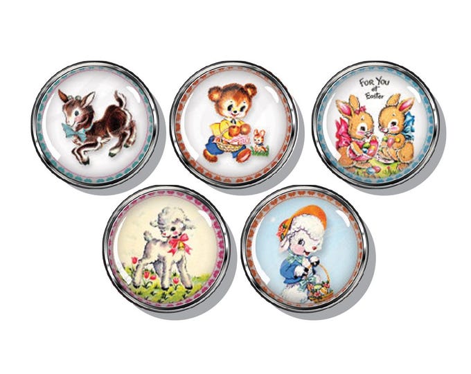 Retro or vintage animals, set of five magnets