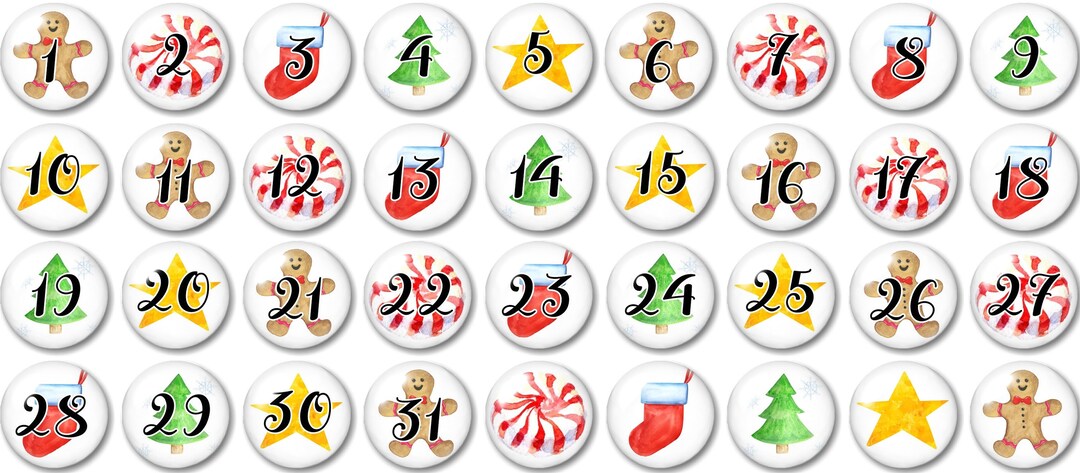 Imanes de calendario navideño, imanes con números festivos (31 piezas ...