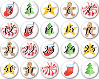 Christmas number magnets for your magnetic dry erase calendar. 36 holiday magnets in each set