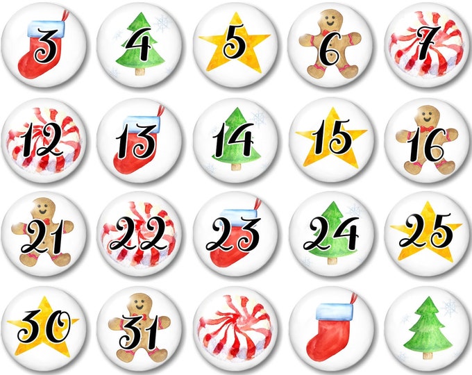 Christmas number magnets for your magnetic dry erase calendar. 36 holiday magnets in each set
