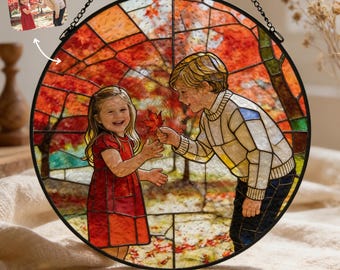 Custom Stained Glass Sun Catcher, Personalized Family Portrait Window Hanging Gift
