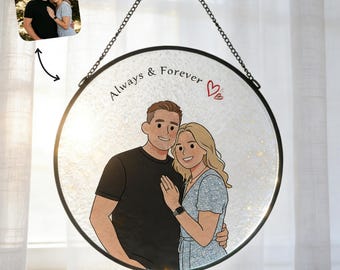Atrapasueños con retrato familiar personalizado, vitral personalizado para ventana, regalo de recuerdo para pareja y familia.