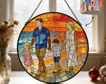 Custom Stained Glass Portrait Suncatcher, Personalized Couple or Family Photo Window Hanging Gift