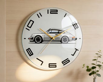 Classic Car Glass Wall Clock, Vintage Sports Car Wall Clock, Modern Car Lover Decor, Man Cave Wall Art, Unique Automotive Gift