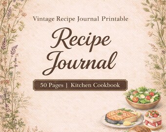 Vintage Rezept Journal Bundle | 50 druckbare Rezeptseiten | Sofort Download