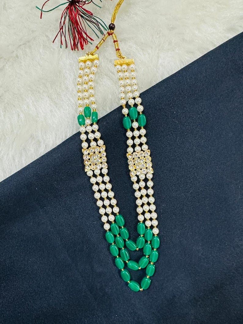 Red & Green Stone Milni Haar, Indian Wedding Lei, Groomsmen Gifts - Etsy