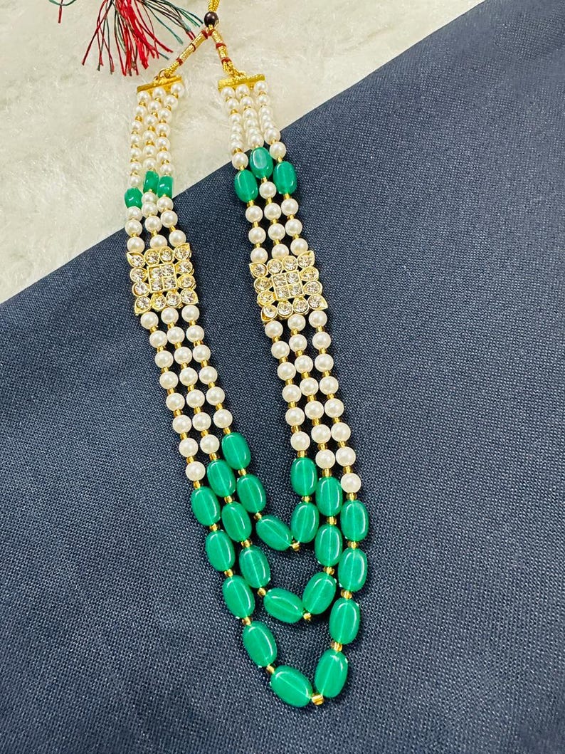 Red & Green Stone Milni Haar, Indian Wedding Lei, Groomsmen Gifts - Etsy