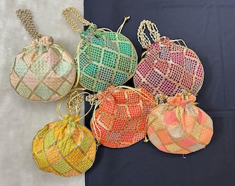 Embroidered Potli Bag - Indian Party Favor - Lot of 100 | Mehendi Sangeet Return Gifts For Guests, Bridesmaid Favors