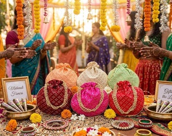 Bolsos Potli de seda bordados / Carteras de mano artesanales de Rajastán (juego de 10 a 100)