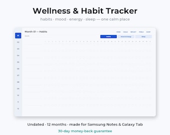 Digital Habit Tracker for Samsung Notes | Undated Wellness Planner Galaxy Tab Android | Mood Sleep Habits PDF Hyperlinked