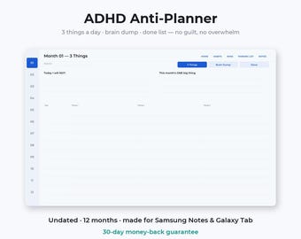 ADHD Digital Planner for Samsung Notes | Undated Anti-Overwhelm Planner | Galaxy Tab 3 Tasks Brain Dump Done List